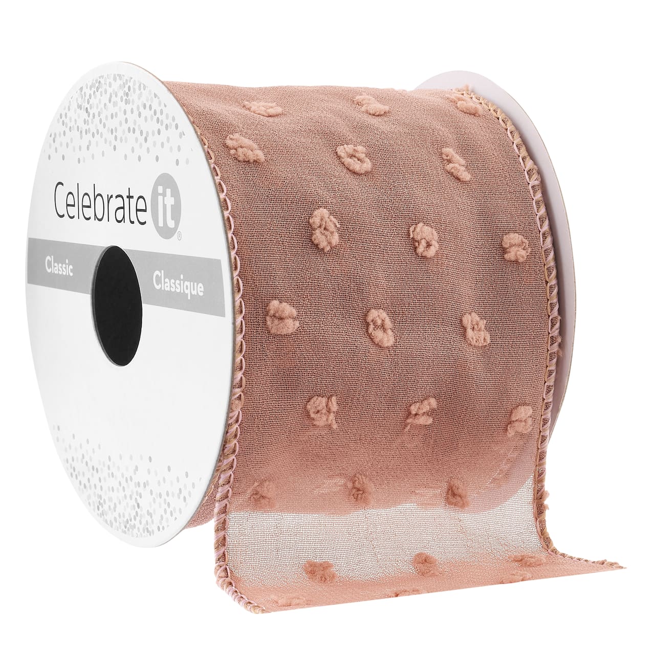 2.5" x 3yd. Crinkle Chiffon Wired Pom Pom Dot Ribbon by Celebrate It® Classic